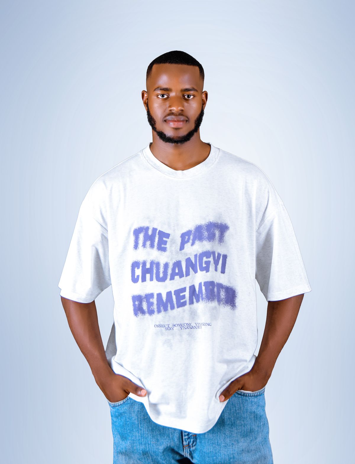 Man wearing an oversized printed graphic t-shirt