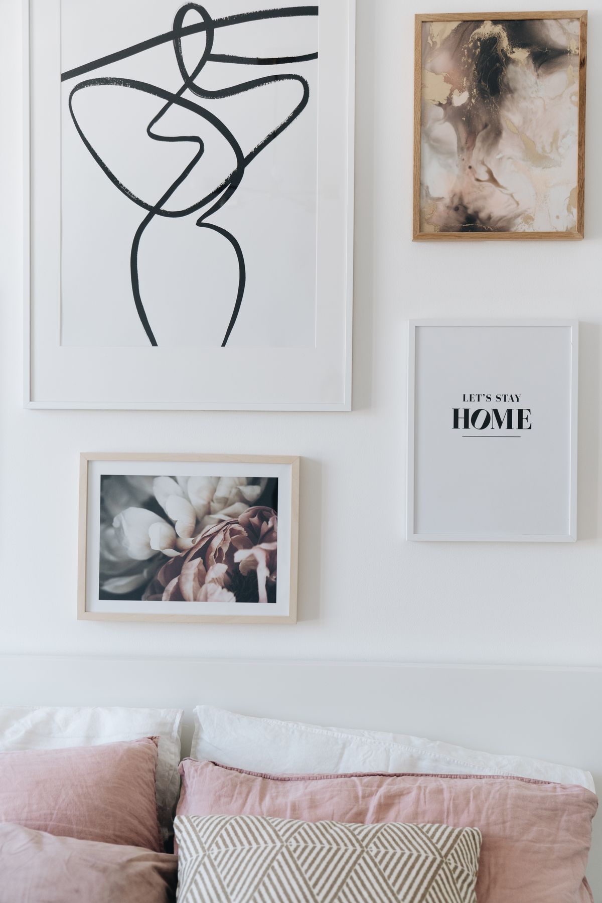 Gallery wall with framed art prints